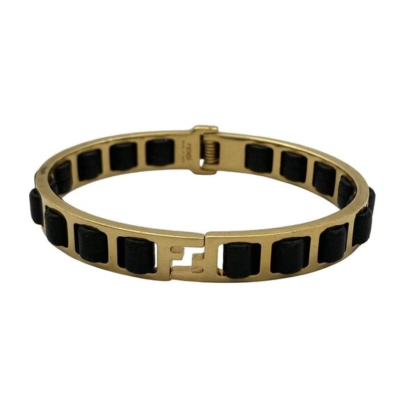 FENDI - Gold Black Hardware Leather Bangle 184-071425 - Picture 1 of 4